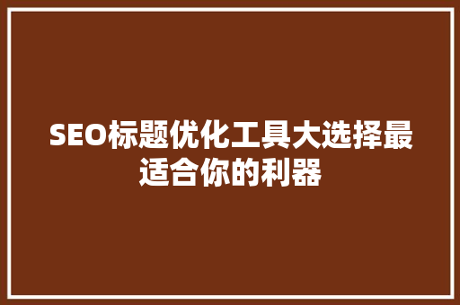 SEO标题优化工具大选择最适合你的利器