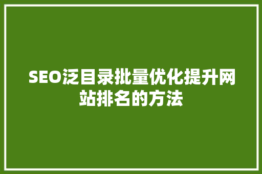 SEO泛目录批量优化提升网站排名的方法