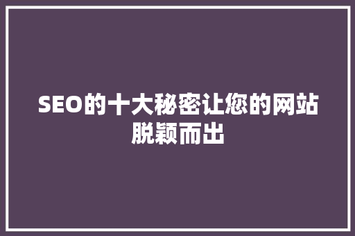 SEO的十大秘密让您的网站脱颖而出