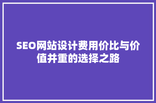 SEO网站设计费用价比与价值并重的选择之路 搜狗优化