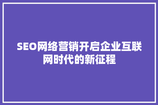 SEO网络营销开启企业互联网时代的新征程