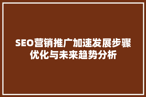 SEO营销推广加速发展步骤优化与未来趋势分析 网站优化