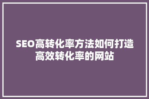 SEO高转化率方法如何打造高效转化率的网站