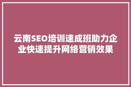 云南SEO培训速成班助力企业快速提升网络营销效果