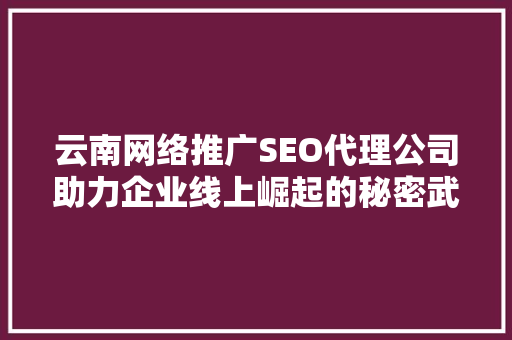 云南网络推广SEO代理公司助力企业线上崛起的秘密武器 搜狗优化