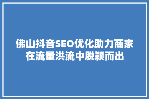 佛山抖音SEO优化助力商家在流量洪流中脱颖而出
