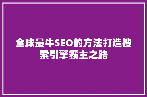 全球最牛SEO的方法打造搜索引擎霸主之路