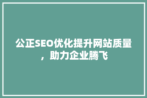 公正SEO优化提升网站质量，助力企业腾飞
