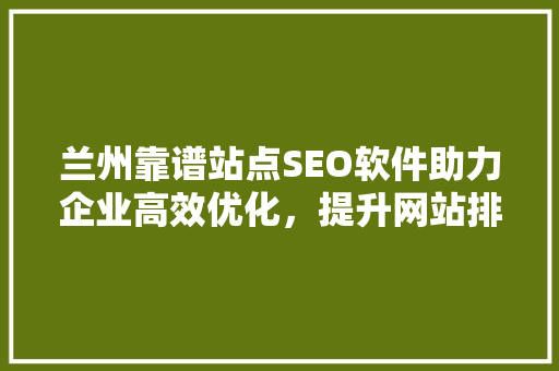 兰州靠谱站点SEO软件助力企业高效优化，提升网站排名