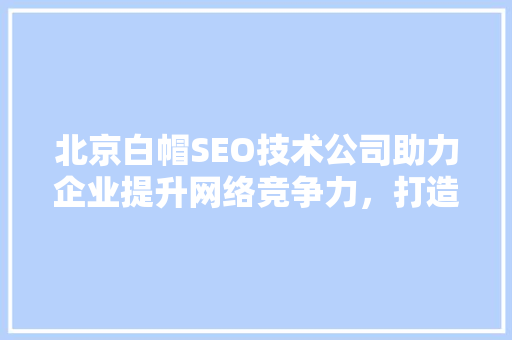 北京白帽SEO技术公司助力企业提升网络竞争力，打造绿色优化之路 360搜优化