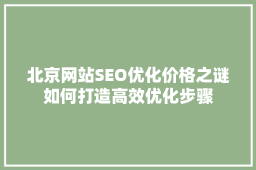 北京网站SEO优化价格之谜如何打造高效优化步骤