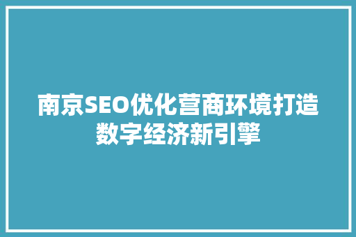 南京SEO优化营商环境打造数字经济新引擎 seo技术