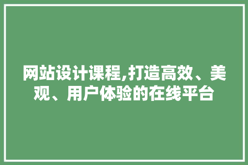 网站设计课程,打造高效、美观、用户体验的在线平台 网站设计课程,打造高效、美观、用户体验的在线平台 网站优化