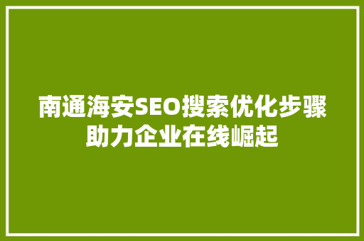 南通海安SEO搜索优化步骤助力企业在线崛起 网站优化
