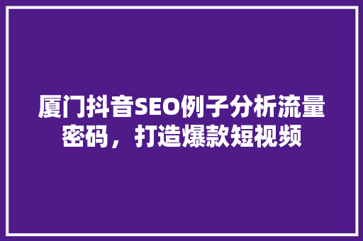 厦门抖音SEO例子分析流量密码，打造爆款短视频 网站开发