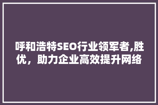 呼和浩特SEO行业领军者,胜优，助力企业高效提升网络曝光度 小程序开发
