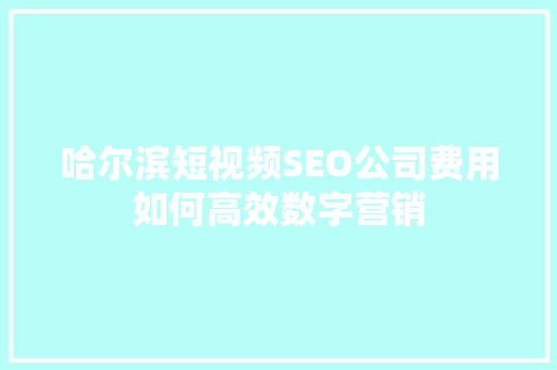 哈尔滨短视频SEO公司费用如何高效数字营销 小程序开发