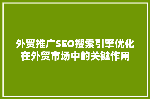 外贸推广SEO搜索引擎优化在外贸市场中的关键作用 搜狗优化