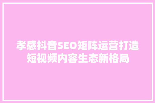 孝感抖音SEO矩阵运营打造短视频内容生态新格局