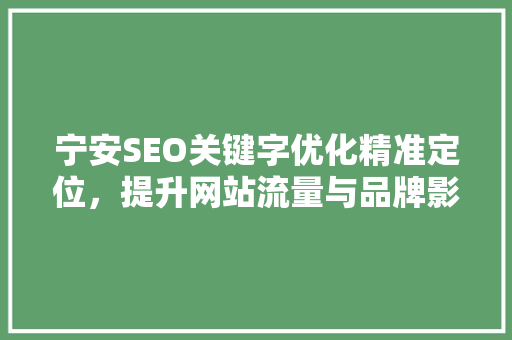 宁安SEO关键字优化精准定位，提升网站流量与品牌影响力