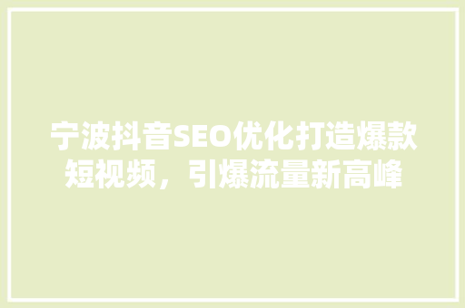 宁波抖音SEO优化打造爆款短视频，引爆流量新高峰