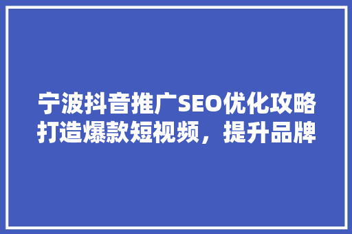 宁波抖音推广SEO优化攻略打造爆款短视频，提升品牌影响力