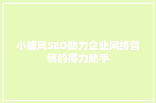 小旋风SEO助力企业网络营销的得力助手