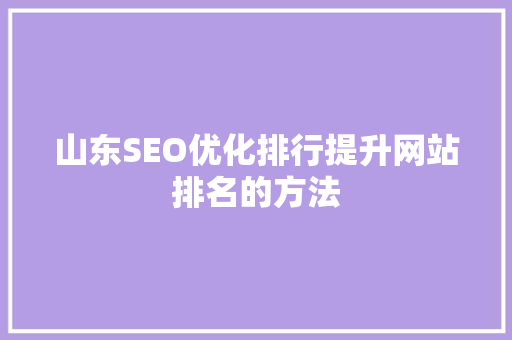 山东SEO优化排行提升网站排名的方法