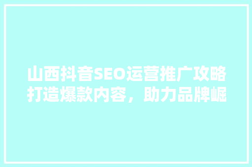 山西抖音SEO运营推广攻略打造爆款内容，助力品牌崛起 网站优化