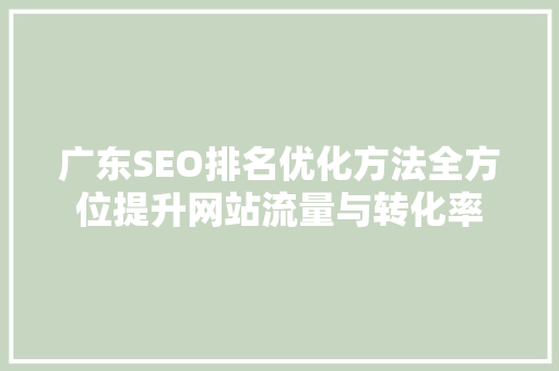 广东SEO排名优化方法全方位提升网站流量与转化率