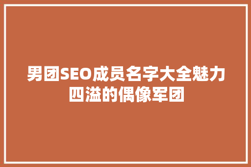 男团SEO成员名字大全魅力四溢的偶像军团