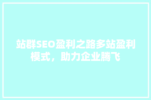 站群SEO盈利之路多站盈利模式，助力企业腾飞