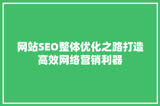 网站SEO整体优化之路打造高效网络营销利器