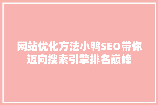 网站优化方法小鸭SEO带你迈向搜索引擎排名巅峰