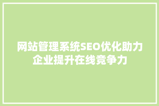 网站管理系统SEO优化助力企业提升在线竞争力