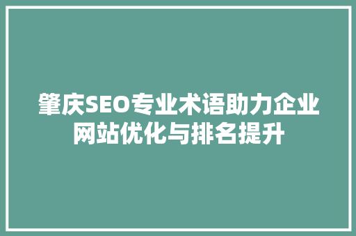 肇庆SEO专业术语助力企业网站优化与排名提升