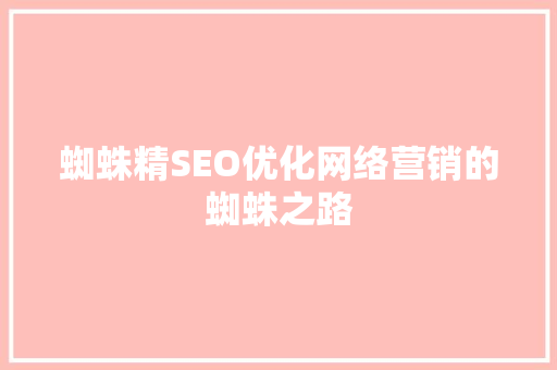 蜘蛛精SEO优化网络营销的蜘蛛之路