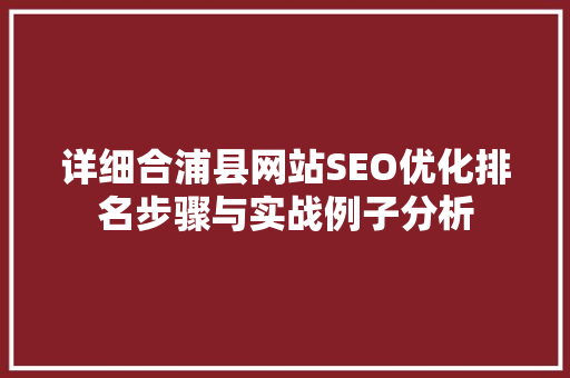 详细合浦县网站SEO优化排名步骤与实战例子分析