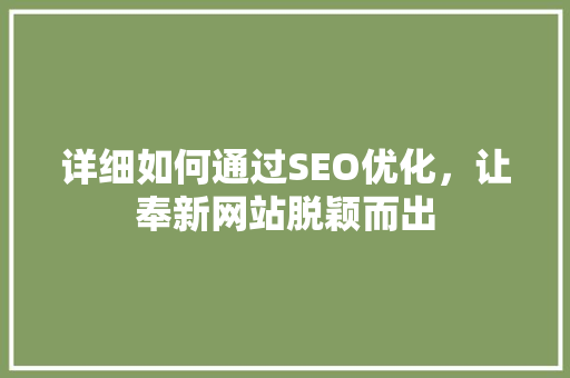 详细如何通过SEO优化，让奉新网站脱颖而出