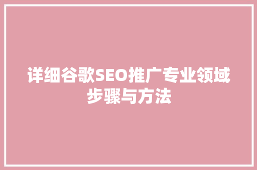 详细谷歌SEO推广专业领域步骤与方法 AI技术学习
