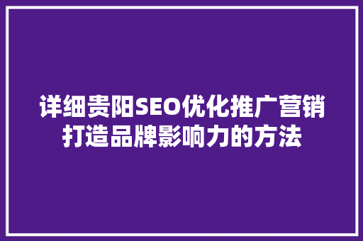 详细贵阳SEO优化推广营销打造品牌影响力的方法
