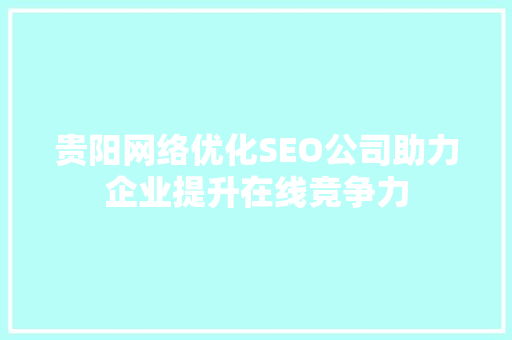 贵阳网络优化SEO公司助力企业提升在线竞争力