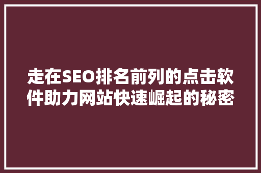 走在SEO排名前列的点击软件助力网站快速崛起的秘密武器