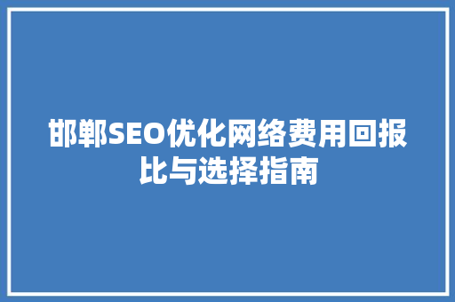 邯郸SEO优化网络费用回报比与选择指南