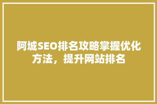 阿城SEO排名攻略掌握优化方法，提升网站排名