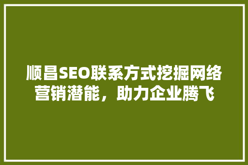 顺昌SEO联系方式挖掘网络营销潜能，助力企业腾飞 小程序开发