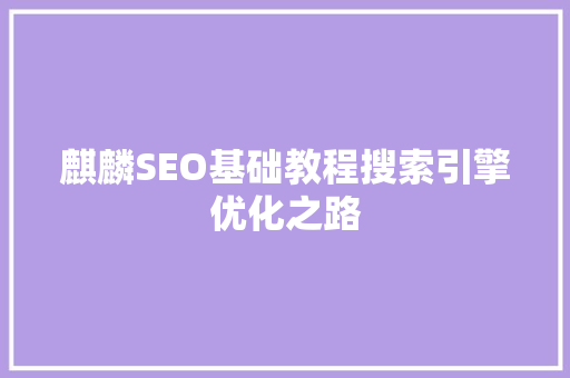 麒麟SEO基础教程搜索引擎优化之路