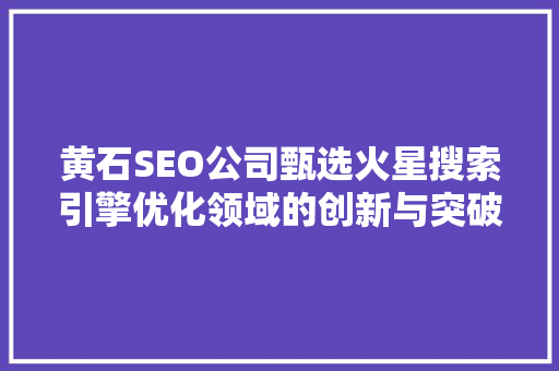 黄石SEO公司甄选火星搜索引擎优化领域的创新与突破 小程序开发