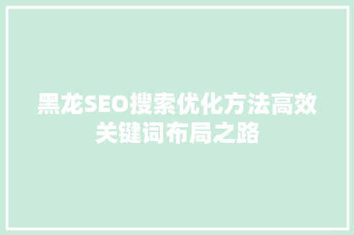 黑龙SEO搜索优化方法高效关键词布局之路