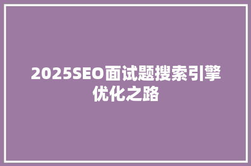 2025SEO面试题搜索引擎优化之路
